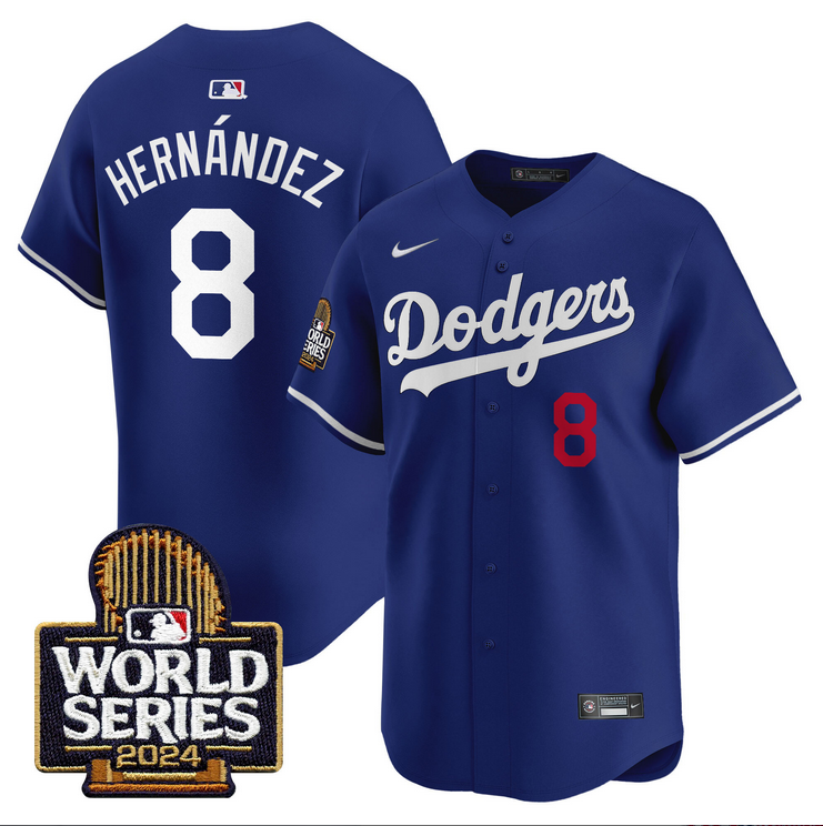 Men MLB Los Angeles Dodgers #8 Hernandez blue 2024 World Series Champions Patch Limited Jersey20241105 style 4